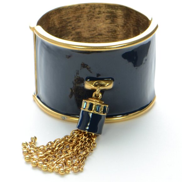 Oscar de la Renta Enamel & Crystal Tassel Wide Hinged Cuff Bracelet